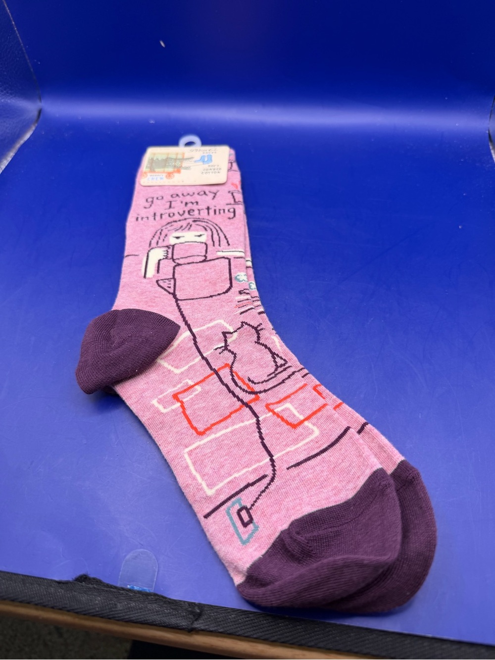 Blue Q Pink "Go Away I'm Introverting" Crew Socks